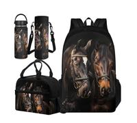 TOADDMOS Regalos de vuelta a la escuela para niñas y niños, bolsa escolar de 4 piezas con bolsa de almuerzo portátil para botella de agua de acero inoxidable, Caballo animal para pareja, S, Juego de