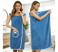 Toalla albornoz, toalla suave de secado rápido y absorbente con bolsillo de lazo, cómoda para playa, spa, ducha y piscina, 132 x 79 cm (azul profundo)
