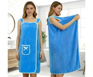 Toalla de albornoz suave, de secado rápido y absorbente, con bolsillo de lazo, cómoda para playa, spa, ducha y piscina, 132,1 x 78,7 cm, color azul