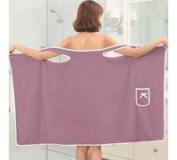 Toalla de baño con bolsillo y diseño de lazo, toalla de albornoz suave de secado rápido para playa, piscina, baño y natación, color morado