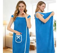 Toalla de baño con bolsillo y, suave toalla de albornoz de diseño de lazo de secado rápido para playa, baño y piscina, azul