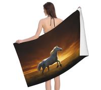 Toalla De Baño Impresión De Caballos Negros con Nubes Rojas Brillantes Toallas Baño Suave Absorbente Toalla Piscina para Exteriores Hombre Deportes 80X130Cm