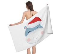 Toalla De Baño Lindo Hipopótamo Navideño Estilo Acuarela Toallas De Playa Microfibra Toallas Esponjoso Sábana De Baño para Vacaciones Sauna Piscina 80X130Cm