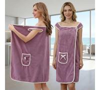 Toalla de baño ponible con bolsillo y toalla bata de baño suave de secado rápido con absorción de agua y diseño de lazo para playa, baño y piscina (137 x 81 cm, morado)