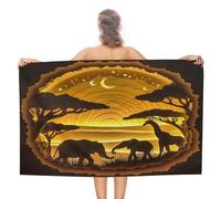Toalla De Baño Silueta De Elefante Africano con Jirafa De Sabana, Acuarela Abstracta, Bosques Retro, Vida Silvestre Microfibra Toallas De Playa Absorbente Towels para Sauna Camping 80X130Cm