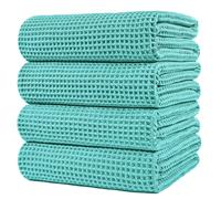 Toalla de bao sin pelusa sin pelusa de microfibra Polyte 60 x 30 en 4 paquete (tejido de gofres aqua)