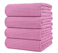 Toalla de bao sin pelusa sin pelusa de microfibra Polyte 60 x 30 en 4 paquete (tejido de gofres rosa)