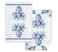 Toalla de cocina con diseño de porcelana azul y blanca con flores de peonía, paño de cocina decorativo y absorbente, para fiestas, esenciales de cocina, decoración de la habitación y lavable a máquina