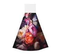 Toalla de mano colgante de forro polar coral, toalla de mano para baño y cocina para niños y adultos, toalla de cocina súper absorbente con mariposas y arbusto fresco