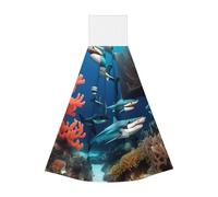 Toalla de mano de forro polar coral coral de tiburón submarino, toalla de cocina colgante súper absorbente, toalla de mano colgante para baño de niños y adultos