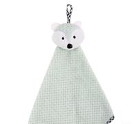 Toalla de mano de oso de forro polar coral colgante de dibujos animados absorbente suave toalla de baño para secar manos platos linda decoración 42 x 32 cm rosa (verde claro)