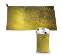 Toalla de microfibra amarilla de secado rápido con mecanismo steampunk retro para adultos, 40,6 x 20,3 cm