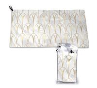 Toalla de microfibra Art Déco con diseño geométrico de escamas, blanco, gris y dorado, de secado rápido, para adultos, 40,6 x 44,5 cm