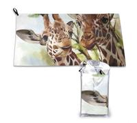 Toalla de microfibra de secado rápido con diseño de ciervo y jirafa en acuarela, para adultos, 40 x 61 cm