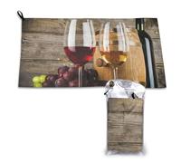 Toalla de microfibra de secado rápido con diseño de copas de vino tinto y uvas, para adultos, 40,6 x 44,5 cm