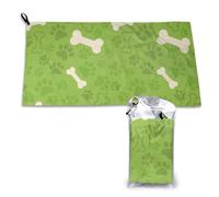 Toalla de microfibra de secado rápido con diseño de huesos de perro verde, para adultos, 40,6 x 44,5 cm
