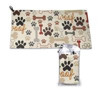 Toalla de microfibra de secado rápido con diseño de patas y huesos de perro, para adultos, 40,6 x 37,8 cm