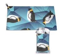 Toalla de microfibra de secado rápido con diseño de pingüino polígono abstracto, para adultos, 40,6 x 51,2 cm