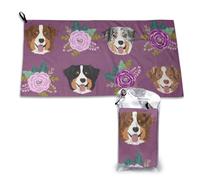 Toalla de microfibra de secado rápido con diseño floral de perro pastor australiano, para adultos, 40,6 x 44,5 cm