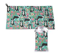 Toalla de microfibra de secado rápido con diseño floral vintage de Border Collie para adultos, 40,6 x 44,5 cm