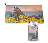 Toalla de microfibra de secado rápido con estampado de caballo y girasol amarillo para adultos (40,6 x 81,4 cm)