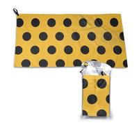 Toalla de microfibra de secado rápido con estampado de lunares negros sobre amarillo para adultos (40,6 x 190,8 cm)