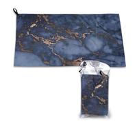 Toalla de microfibra de secado rápido con estampado de mármol azul marino y cobre sintético para adultos, 40,6 x 240,9 cm