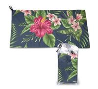 Toalla de microfibra de secado rápido con flores tropicales, frangipani e hibisco, para adultos, 40,6 x 66,5 cm