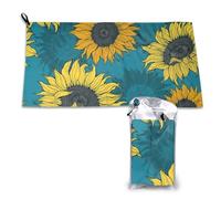 Toalla de microfibra de secado rápido con girasoles amarillos sobre fondo azul para adultos, 40 x 80 cm