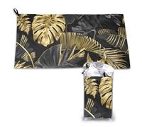 Toalla de microfibra de secado rápido con hojas tropicales doradas y negras para adultos (40,6 x 34,5 cm)