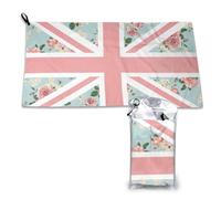 Toalla de microfibra de secado rápido con la bandera del Reino Unido y rosas inglesas, para adultos, 40,6 x 36,5 cm