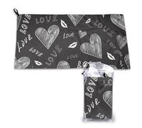 Toalla de microfibra de secado rápido con texto "Love" (corazones escritos a mano) para adultos, 40,6 x 29,4 cm