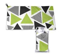 Toalla de microfibra de secado rápido con triángulos aleatorios, verde lima, gris y negro sobre blanco, para adultos, 40,6 x 122,8 cm