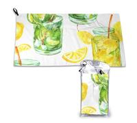 Toalla de microfibra de secado rápido para adultos, 40 x 26 cm, con diseño de cóctel, limón y hielo.