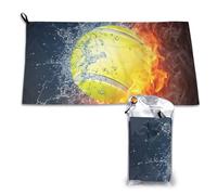 Toalla de microfibra de secado rápido para adultos, 40 x 80 cm, con diseño de pelota de tenis en fuego y agua.