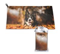 Toalla de microfibra de secado rápido para adultos, diseño de Border Collie, color negro, con efecto bokeh otoñal, 40,6 x 44,5 cm