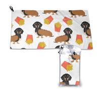 Toalla de microfibra de secado rápido para adultos, diseño de perrito caliente y papas fritas, divertida y adorable, 40 x 264 cm