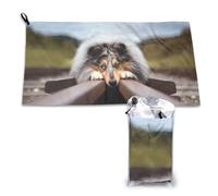 Toalla de microfibra de secado rápido para perros de ferrocarril, diseño de collie de pelo largo, color bokeh, para adultos, 40,6 x 180,3 cm