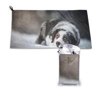Toalla de microfibra de secado rápido para perros de pastor australiano, color blanco nieve y gris, para adultos, 40,6 x 43,8 cm