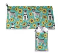 Toalla de microfibra de secado rápido para perros Schnauzer, girasoles, primavera y verano, para adultos, 40 x 163 cm