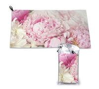 Toalla de microfibra de secado rápido "Peonías sobre blanco" para adultos (40,6 x 36,5 cm)