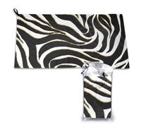 Toalla de microfibra elegante con estampado animal de cebra, negro, dorado y blanco. Secado rápido. Para adultos, 40,6 x 44,5 cm.