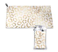 Toalla de microfibra elegante con estampado de leopardo y guepardo dorado y blanco, de secado rápido, para adultos, 40,6 x 42,8 cm