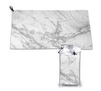Toalla de microfibra elegante y chic con diseño de mármol blanco, gris y plateado brillante. Secado rápido. Para adultos, 40,6 x 44,5 cm.
