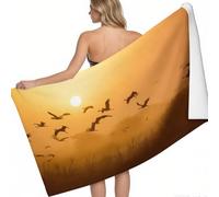 Toalla de Microfibra Juncos y grullas al Atardecer 160 x 80 cm Toalla de Gimnasio Deportiva Color Naranja superabsorbente Playa Ducha Yoga Deporte