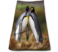 Toalla de microfibra para platos de cocina con diseño de animales, pareja de pingüinos Love Romance, toallas de baño de secado rápido, suaves, absorbentes y ligeras para mujeres y hombres, color negro