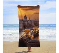 Toalla de playa "Atardecer en Budapest" de 78 x 160 cm. Toalla de felpa de doble cara para adultos, viajes, piscina, gimnasio y deportes. Toalla de baño de secado rápido y sin arena. Ligera, súper a