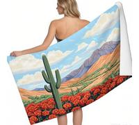 Toalla de Playa Cactus del Desierto 180 x 90 cm Estilo de ilustración Absorbente Suave Secado rápido Playa Piscina baño Ducha Hombre Mujer niño