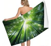 Toalla de Playa Cañas de bambú del denso Bosque de bambú 200 x 100 cm Verde Secado rápido sin Arena Absorbente Ligera Playa Piscina Camping