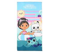 Toalla de playa CARTOON Gabby's Dollhouse, toalla de microfibra, 100% poliéster, 240 g/m², ligera y absorbente, para mar y piscina, 70 x 140 cm
